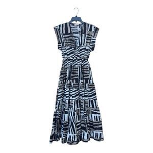 Sofia Made in Italy Boho Midi Dress Cotton Tiered V-Neck Abstract Print | size S
